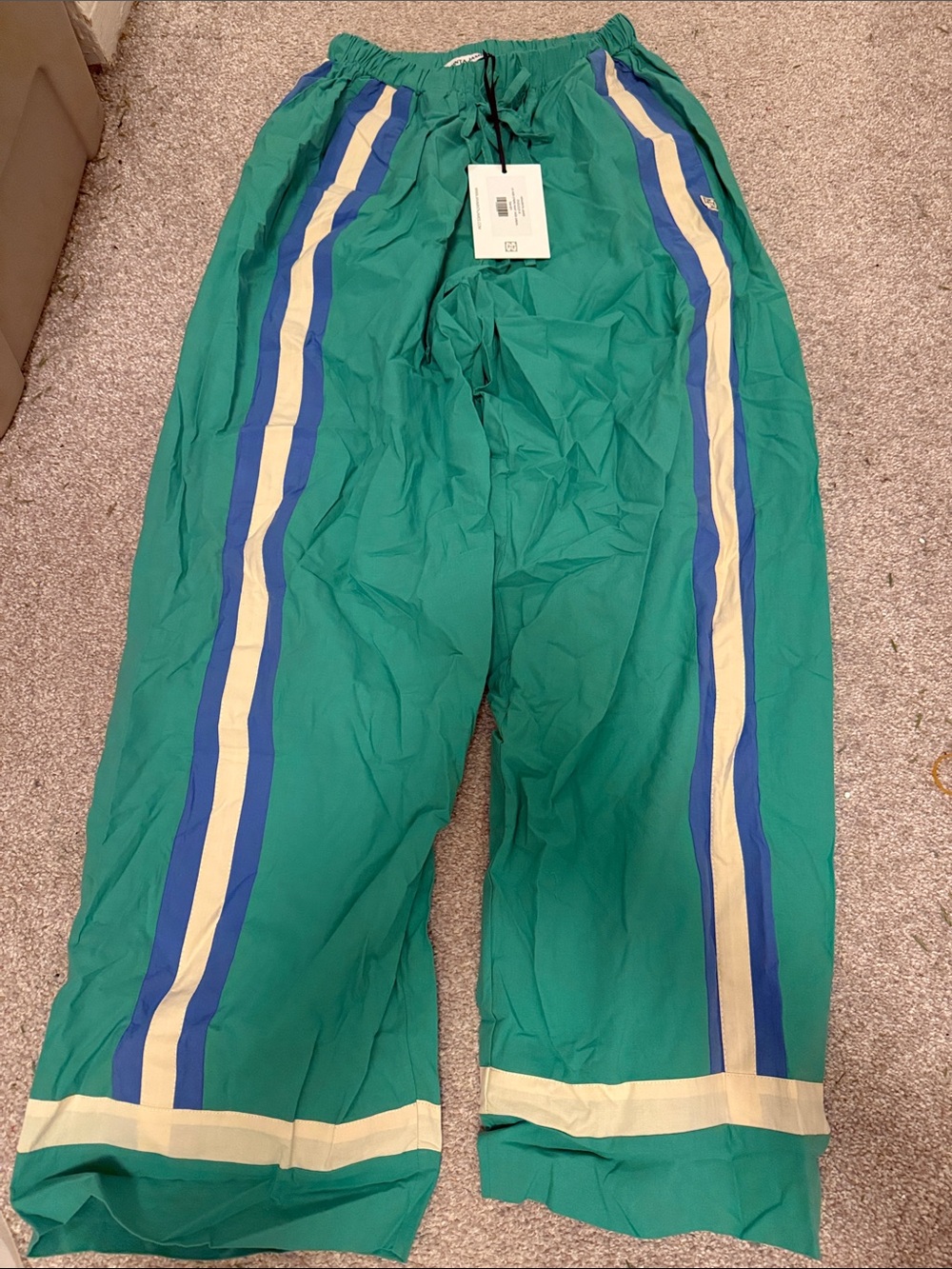 Jade Green Wide-Leg Stripe Joggers - Picture 2 of 3